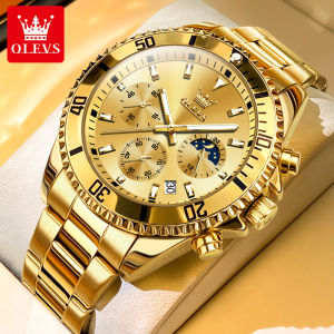 OLEVS watch for mens waterproof 2024 hot sale original luxury calendar luminous multifunction large dial stainless steel gold Men Casual Watches