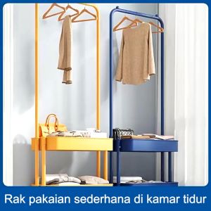 LG Rak Gantungan Baju Serbaguna 2 Layer Dengan Roda Stand Hanger Untuk Pakaian Baju / Topi / Sepatu & Lemari Gantungan Tas