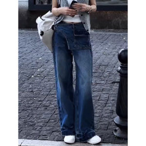 American Style High Waist Wide Leg Straight Cut Jeans Women plus Size Loose Slimming Long Trousers Casual Wear Denim