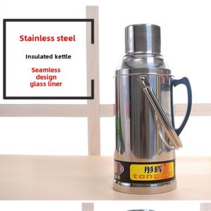 Thermos Flask and Bottle Stainless Steel Shell Large Capacity Heat Preservation Bottle Thermos Bottle Thermos Bottle Household Thermal Kettle Glass Liner 3.2L