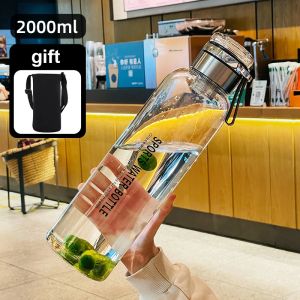 2L Glass Cup Double-lid Explosion-proof for Men High Appearance Level Tea Brewing Cup Outdoor Portable Water Cup Heat-resistant