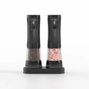USB Rechargeable Electric Salt and Pepper Grinder Set LED Light Ceramic Spice Mill Adjustable Coarseness Automatic Pepper