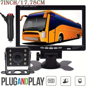 7" Car Monitor Screen with Rear View Camera 4PIN Cable 15m for Truck Parking Trailer 12-24V LED Night Vision Reversing Camera
