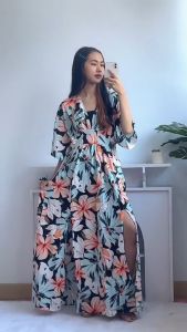 [Basica Moda] 92290 Gaun Dress Maxi Wanita Atacarla Flower Twistcone Import