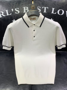 Summer New Style Mens Slim Fit Ice Silk Half Sleeve T-Shirt Knitted Short Sleeve Polo Shirt Fashionable Trendy Striped Collar