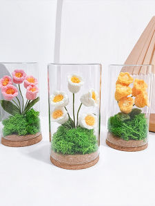 Hand Knitted Sunflower Faux Flower Glass Lampshade Night Light Desktop Decoration Yarn Flower Pot Potted Teachers Gift