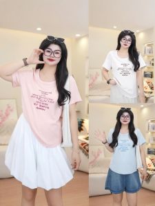 plus Size Womens White round Neck Printed Short Sleeve T-Shirt New Style Loose Slimming Base Shirt Top Korean Style Commute