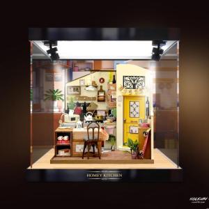DIY Acrylic Miniature House Dustproof Display Rolife Happiness Kitchen Handmade Small House Blocks Scene Props Collectible