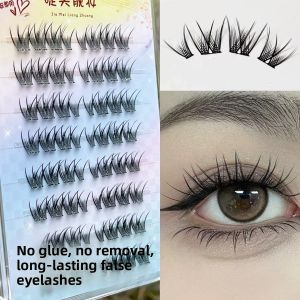 Natural Looking Individual Fake Eyelashes W Shape Big Flower Curl Upper Eyelashes Thickened Curly Glue Free Beauty Tools