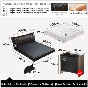 Italian Minimalist Real Leather Wooden 1.8m Bed