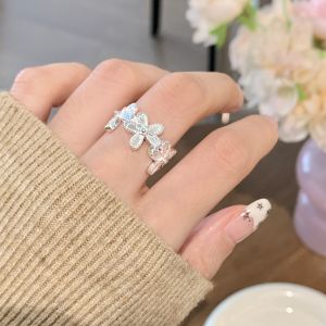 Elegant Flower Adjustable Open Ring for Women Fashionable Korean Style Copper Jewelry Daily Wear Floral Design Finger Accessory