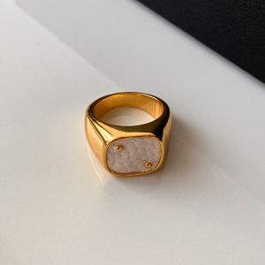 CAFFTI | European-style White and Blue Enamel Square Leather Womens Ring