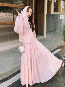 Pink Korean Style Casual Sun Protection Set Womens 2025 Autumn New Hat Coat Half Skirt Two Piece Set High Waist A-Line Skirt