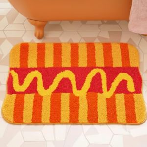 VIKAMA Hot Dog Flocked Bath Mat Cartoon Soft Bathroom Rug Non Slip Washable for Bedroom Kitchen Floor Mat Home Decor