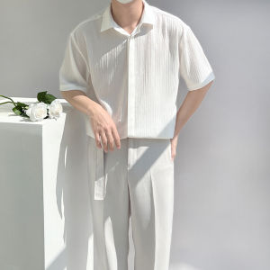 Áo Sơ Mi Nam Tay Ngắn Thường Ngày Mùa Hè Thoáng Khí Thoải Mái Không Cần Ủi Họa Tiết Gấp Xếp Áo Sơ Mi Polyester