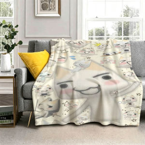 Bandai | Cartoon Kawaii I-Inoue Cute Cat T-ToroS Flannel Blanket Soft Throw Blanket Art For Home Decor Bedroom Bed Sofa Picnic Fans Gift