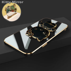 JJLINGJI Casing Ponsel untuk VIVO Y91 Y91i Y95 Y91C Y1s Y90 Y81 Y83 Y81i Y71 Y71i Case pelindung 3D lensa kamera wadah Casing HP anti guncangan Kesing Gel silika Phone Stands lapisan batas pola Hello Kitty Softcase