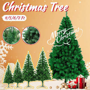 2M Christmas Big Tree 4/5/6/7ft PVC Green Christmas Tree Metal Stand Pine Needle Tree Christmas Decor