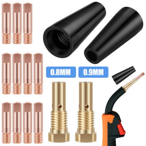 15pcs MIG Welding Kit 0.8/0.9mm Brass Welding Tips Heat Resistant Gasless Nozzle Compatible with Century FC90|80GL Repair Tool