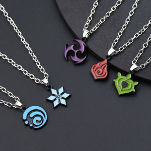 Game Genshin Impact 7 Element Pendant Necklace Fire Water Wind Thunder Grass Ice Rock Fashion Alloy Charm Jewelry for Fans Gifts