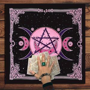 ผ้าปูโต๊ะไพ่ทาโรต์ลายดวงดาววิญญาณแห่งดวงดาว ผ้าปูแท่นสีดำ ผ้าตกแต่งโต๊ะสำหรับงานปาร์ตี้ธีมโหราศาสตร์