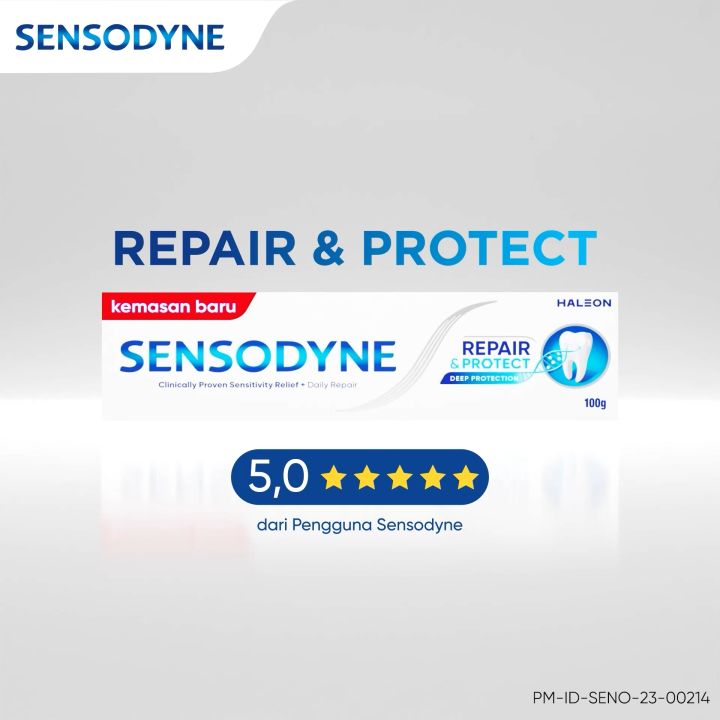 Sensodyne Pasta Gigi Sensitif Repair & Protect Original 2x100gr + Sikat Gigi Sensitif Repair & Protect Soft 2s