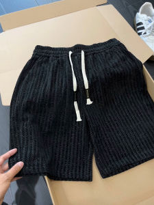 Quần Short Sọc Đen Dệt Kim Cho Nam Mùa Hè Quần Thể Thao Rộng Rãi Có Dây Rút Quần Dài Năm Điểm Phong Cách Mỹ