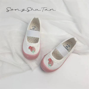 Cono * Co Mori Style Girls Canvas Sneakers Lace Princess Shoes Strawberry Flats Flats Kindergarten White Shoes Soft Sole