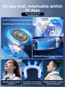Portable Neck Fan High Wind Power Miniature USB Cooling Device New 2024 Model Lightweight Touch Control for Summer Heat Relief