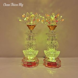Đèn Thờ Hoa Sen Pha Lê Cao Cấp CHÂN THIỆN MỸ Vật Phẩm Phong Thủy Trang Trí Bàn Thờ HSPL-35
