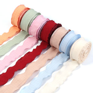 2.5CM 10Yards/Roll Wrinkled Lace Edge Ribbons Flower Packing DIY Bow Hair Accessories Handmade Decoration Fabric Silk Ribbon
