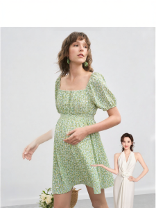 EMXEE | Pregnancy-friendly Square Collar Puff Sleeve Summer Dress