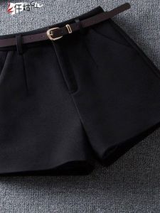 กางเกงขาสั้นผ้าขนสัตว์เอวสูงสำหรับผู้หญิง กางเกงขายาวทรงเอ ทรงหลวม กางเกงขายาวทรงหลวม กางเกงขายาวทรงหลวม กางเกงขายาวทรงหลวม