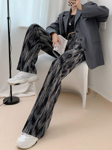 Womens Wide-Leg Pants Summer Velvet Fashion Fried Street Loose Drooping Straight All-Matching Tie-Dyed Thin Mop Casual Trousers