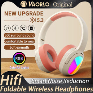 VAORLO หูฟังบลูทูธไร้สายแบบดั้งเดิมที่มีคุณภาพระดับ HD เสียง HIFI ที่มีการไล่ระดับสี RGB แบบเย็นพร้อมไมโครโฟนรองรับการโทรการ์ด TF เล่นปรับได้พับได้หูฟังเล่นเกม3.5มม. AUX อัจฉริยะลดเสียงรบกวนสำหรับโทรศัพท์พีซีของขวัญเด็ก