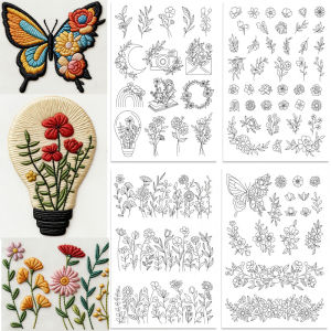 Flower Butterfly Water Soluble Embroidery Stabilizer Stick and Stitch Paper Pre-Printed Pattern for Hand Sewing Lovers Beginner