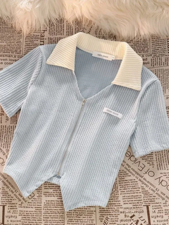 Girls%20Summer%20Outfit%20Set%20Zipper%20Short%20Sleeve%20Denim%20Shorts%20Casual%20Sweet%20Korean%20Style%20Children's%20Clothing%20Two-Piece%20Set%20Irregular%20Design%20-%20Image%206