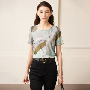 AMII | Artistic Abstract Print Top Transparent Lace