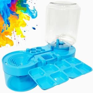 KEBIDUMEI 4-in-1 Automatic Paint Brush Rinser No Spill Water Recycle System With Palette Brush Holder Safe For Kids Classroom And Home Art Painting Multi-Function Art Supplies For Students Teachers And Professional Artists