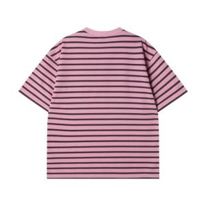 Summer New American Stripe Color Block round Neck Short Sleeve T-Shirt Loose Casual Mens Wear Simple Match All Seasons