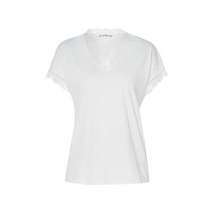 Lace Spliced White V-Neck Loose Fitting Slim T-Shirt