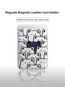 Magsafe Magnetic Leather Card Holder Cute Black Cat Design Compatible with  13 16Pro Max 12/11 SIM Slot Convenient Travel