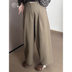 Moka Casual Pants High Waist Elastic Khaki Color Vintage Distressed Slimming Versatile Cleanfit Style Womens Jeans
