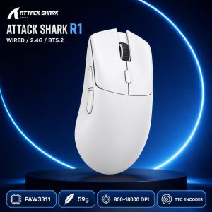 ATTACK SHARK | ATTACK SHARK R1 Gaming Mouse PixArt PAW3311 Sensor Wired 2.4GHz Bluetooth 5.2 800-18000 DPI 123.5 x 64 x 41mm Size