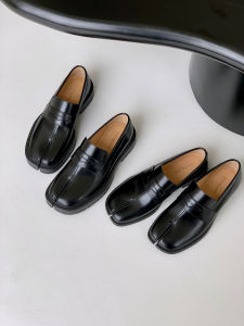 Inkinot British Style Retro Slip-On Tabi Split-Toe Leather Shoes Thick Bottom Single Shoes Genuine Leather Pig Hoof Shoes