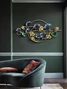 120x61cm 3D Metal Flower Ginkgo Leaf Iron Art Pendant Wall Decoration Living Room Sofa Background Wall Porch Metal Flower Ginkgo Leaf Wall Hanging Stereoscopic