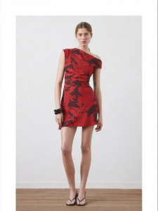 Mango | Floral Print Red Short Fitted Off-Shoulder Dress