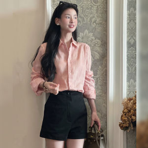 BINKAFENNY | เสื้อเชิ้ตลินินแขนยาวผู้หญิงสไตล์ฝรั่งเศส สีชมพู หลวมๆ น้ำหนักเบา กันแดด ฤดูร้อน 2025 เสื้อเชิ้ตคอโปโลแขนยาวแบบบาง