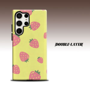 Pink Strawberry Tile For Samsung Galaxy S26 S25 S24 A56 A36 Dual Layer Luxury Fashion Full Lens Protective Case