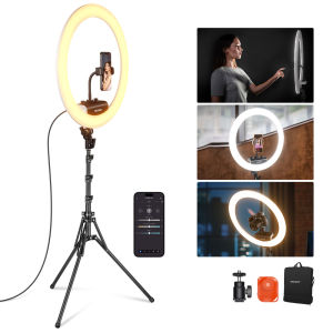 NEEWER Professional Ring Light with Stand and Phone Holder 45W 2900K-7000K TLCI98 Softer Lighting with Remote Shutter & App Control RP18B Pro White